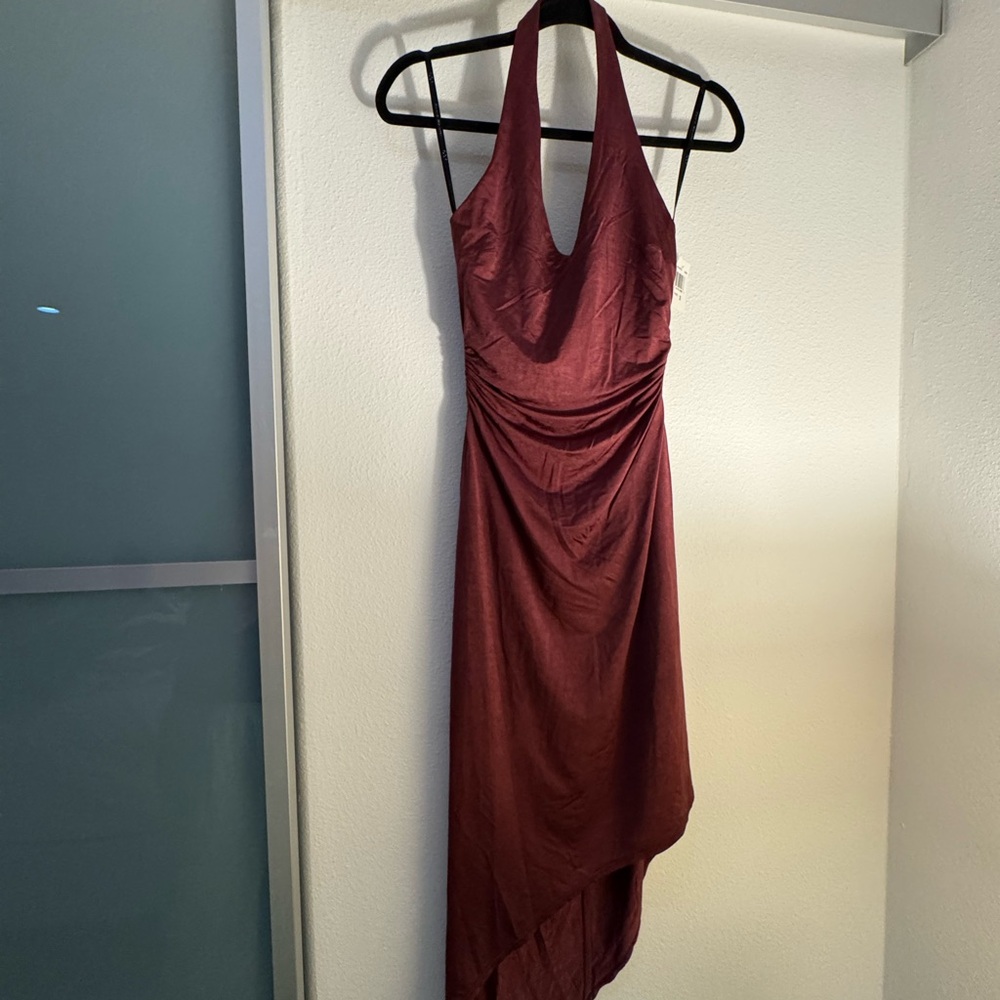 David Meister Red Asymmetrical Ruched Gown